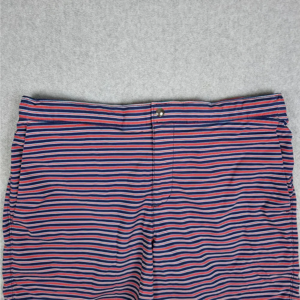 Lands' End Mens Large (36-38) Swim Shorts/Trunks Red White Navy Stripe